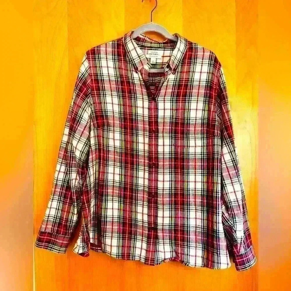 LL Bean Womens Plus size relaxed flannel shirt in plaid- size 1X - Picture 1 of 9